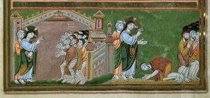 La guérison des dix lépreux. Codex-aureus-dechternach-vers-1030-musee-national-allemand-de-nuremberg